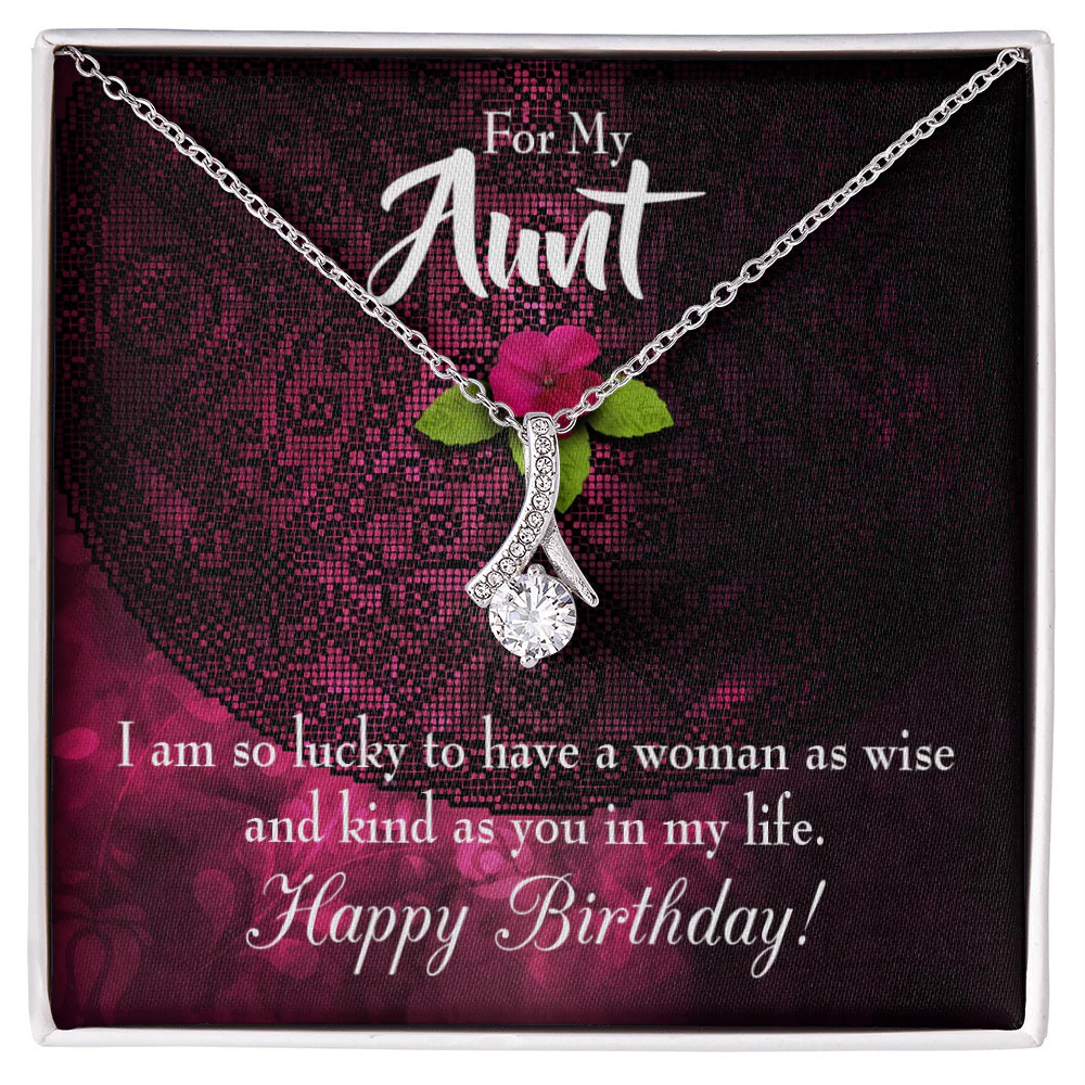 To My Aunt Happy Birthday Aunt Ribbon Necklace Silver Tone Standard Box